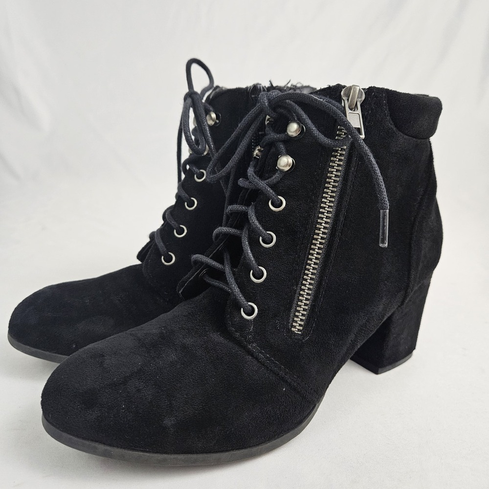 Madden Girl Women's Lace Up Heel Chunky High Ankle Boots Faux Suede Size 8 Black